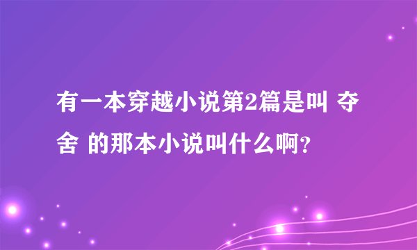 有一本穿越小说第2篇是叫 夺舍 的那本小说叫什么啊？