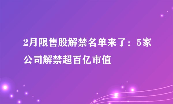 2月限售股解禁名单来了：5家公司解禁超百亿市值