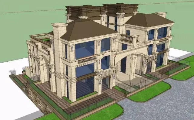 各种风格的石材别墅效果图