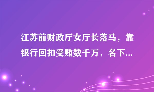 江苏前财政厅女厅长落马，靠银行回扣受贿数千万，名下七套房产