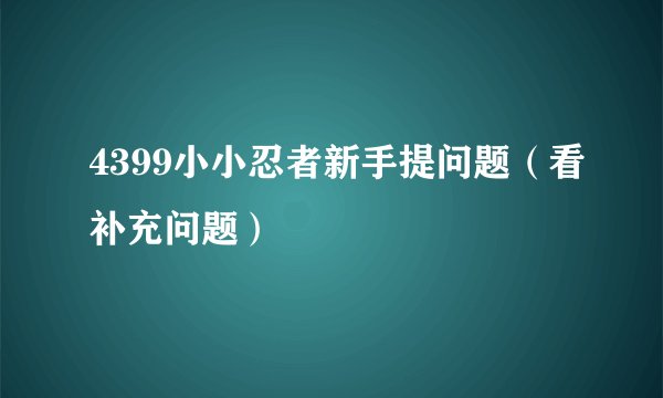 4399小小忍者新手提问题（看补充问题）