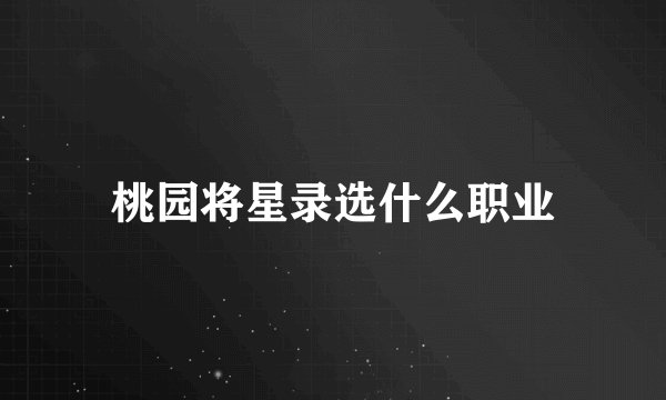 桃园将星录选什么职业