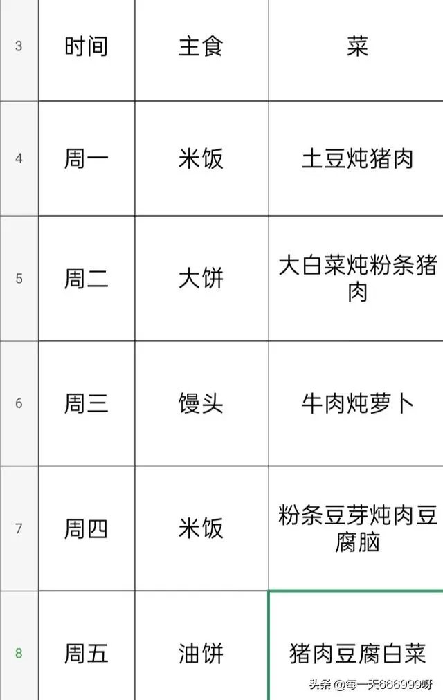 公立幼儿园一周食谱？