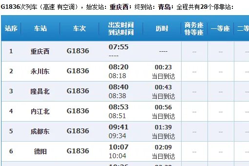 列车时刻表车次查询