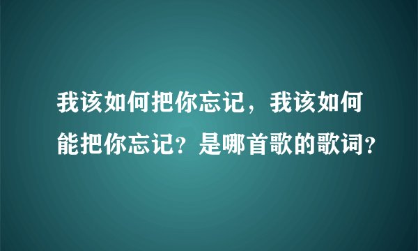 我该如何把你忘记，我该如何能把你忘记？是哪首歌的歌词？