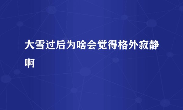 大雪过后为啥会觉得格外寂静啊