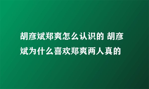 胡彦斌郑爽怎么认识的 胡彦斌为什么喜欢郑爽两人真的