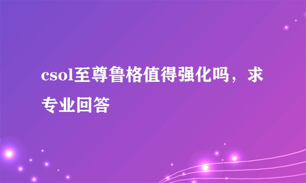 csol至尊鲁格值得强化吗，求专业回答