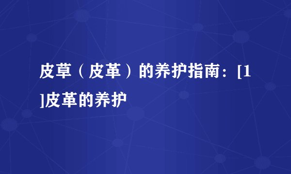 皮草（皮革）的养护指南：[1]皮革的养护