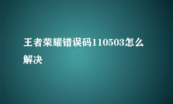 王者荣耀错误码110503怎么解决