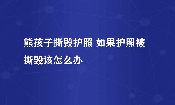 熊孩子撕毁护照 如果护照被撕毁该怎么办