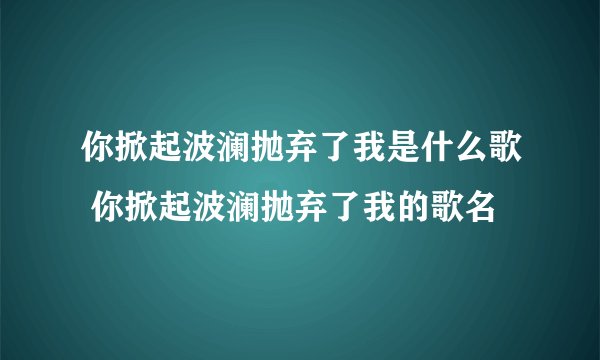 你掀起波澜抛弃了我是什么歌 你掀起波澜抛弃了我的歌名