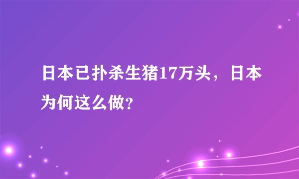 日本已扑杀生猪17万头，日本为何这么做？
