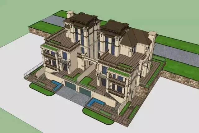 各种风格的石材别墅效果图