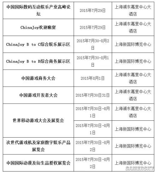 ChinaJoy 2015：2015年ChinaJoy日程安排时间表