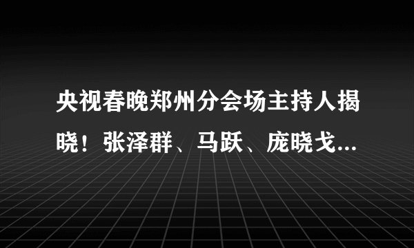 央视春晚郑州分会场主持人揭晓！张泽群、马跃、庞晓戈、米娜联袂搭档