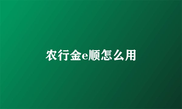农行金e顺怎么用