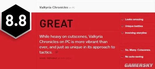 《战场女武神（Valkyria Chronicles）》PC版IGN 8.8分 PC版最为优秀