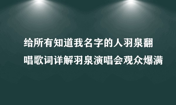 给所有知道我名字的人羽泉翻唱歌词详解羽泉演唱会观众爆满
