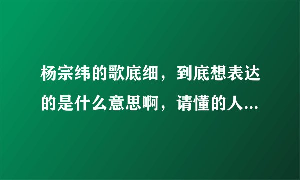 杨宗纬的歌底细，到底想表达的是什么意思啊，请懂的人仔细解答啊，拜托了？
