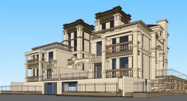 各种风格的石材别墅效果图