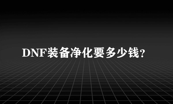 DNF装备净化要多少钱？