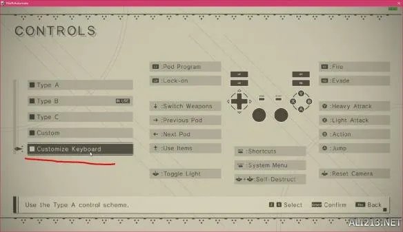 《尼尔：机械纪元》按键修改界面中英文对照一览