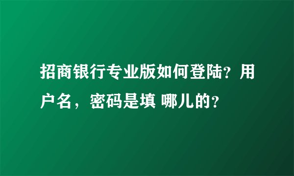 招商银行专业版如何登陆？用户名，密码是填 哪儿的？