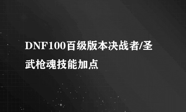 DNF100百级版本决战者/圣武枪魂技能加点