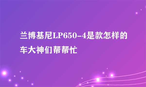 兰博基尼LP650-4是款怎样的车大神们帮帮忙