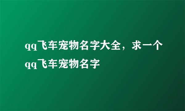 qq飞车宠物名字大全，求一个qq飞车宠物名字