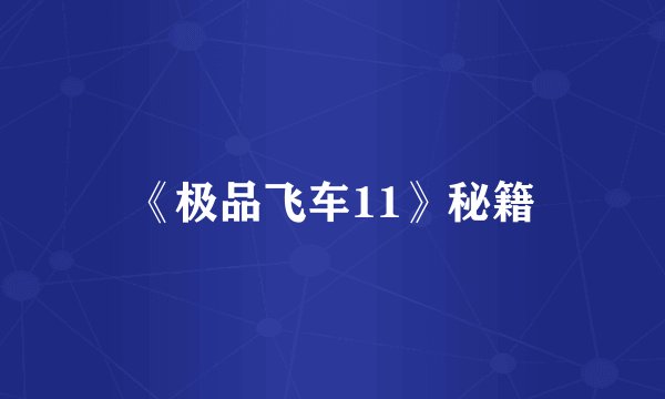 《极品飞车11》秘籍