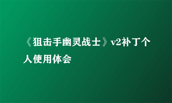 《狙击手幽灵战士》v2补丁个人使用体会