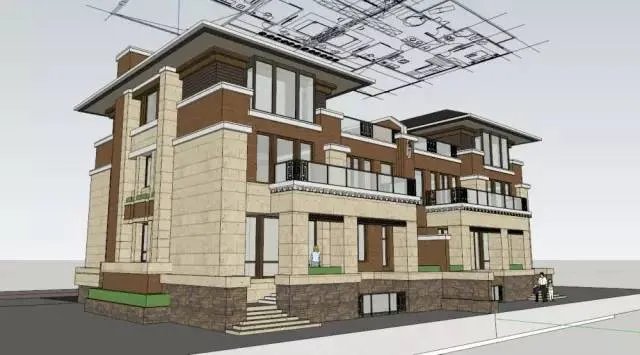 各种风格的石材别墅效果图