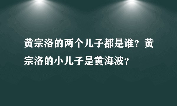 黄宗洛的两个儿子都是谁？黄宗洛的小儿子是黄海波？